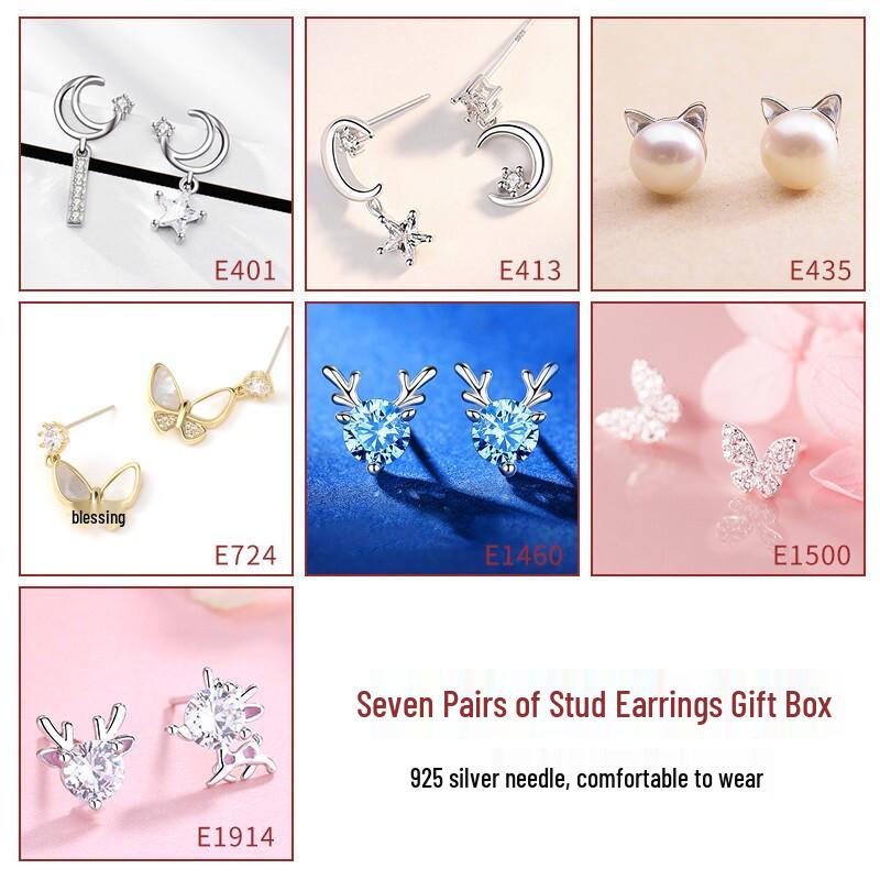 925 Sterling Silver Pearl Stud Earrings Set - Elegant Christmas Gift for Girlfriend