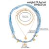 Ingemark 3 Pcs/Set Boho Blue Printed Fabric Necklace Women Vintage Gold Color Starfish Conch Pendant Necklace Charm Jewelry Gift