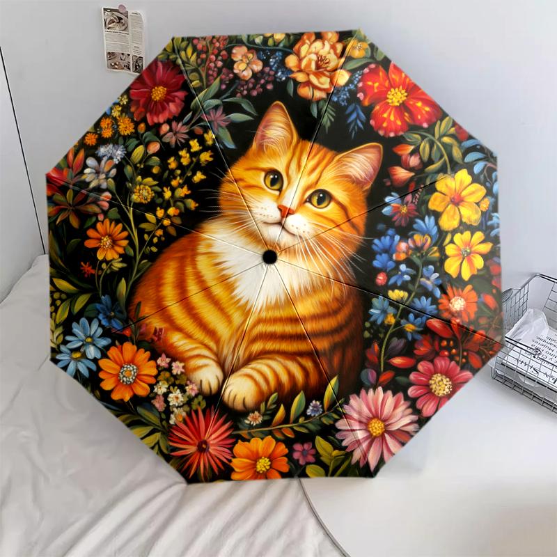 1 PC Automatic Folding Umbrella - Flowers and Animals Pattern, Portable & Foldable Design with 8 Ribs, Christmas Birthday Gifts