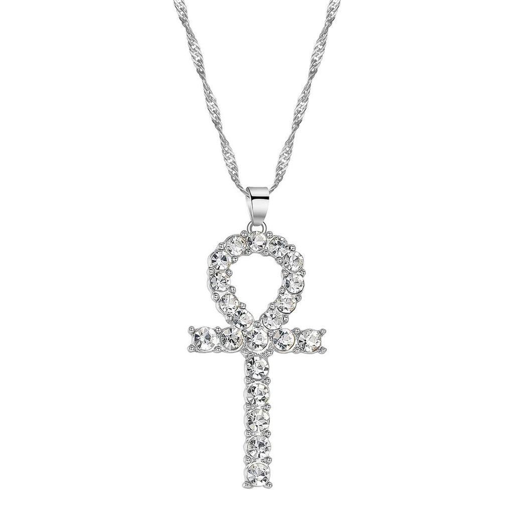 Amulet Talisman Ankh Cross Pendant Necklace Women Crystal Rhinestone Egypt Egyptian Key Life Religious Chain Jewelry Gift