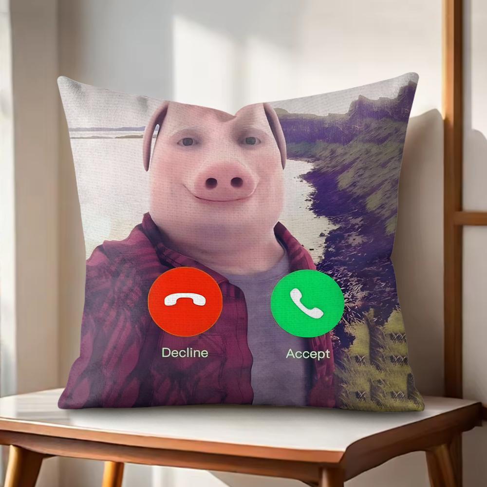 John Pork is Calling Answer Call Cushion Cover Natural Linen Organic Fabric DoubleSided Printing Couch Pillow Covers Home Decor