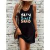 Women's Summer Loose and Comfortable Casual Heart-shaped Pattern Printed Black Sleeveless Vest Dress Punk Style Dress
