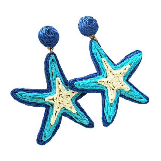 1 Paire Boucles d'Oreilles Femme Texture Raffia Fait Main Couleur Contrastante Style Marin Design Étoile Boucles d'Oreilles Pendantes Accessoires Polyvalents