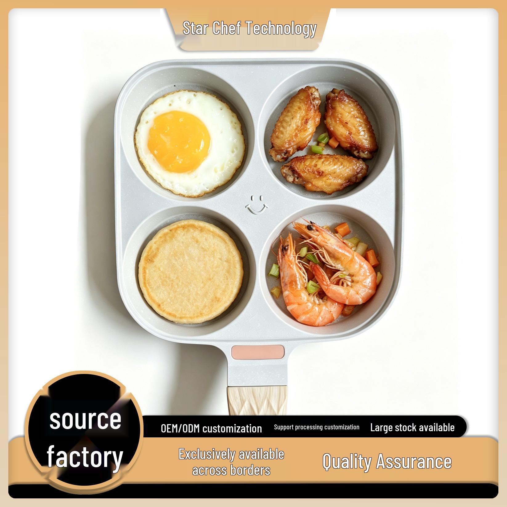 Non-Stick Maifan Stone Four-Hole Egg & Burger Breakfast Frying Pan Black [for gas stove only]