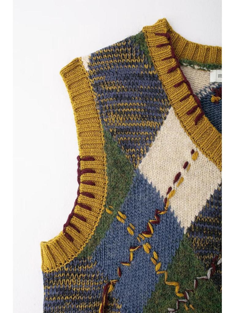 Women's Autumn 2024 Diamond Pattern Knit Vest - European & American Style