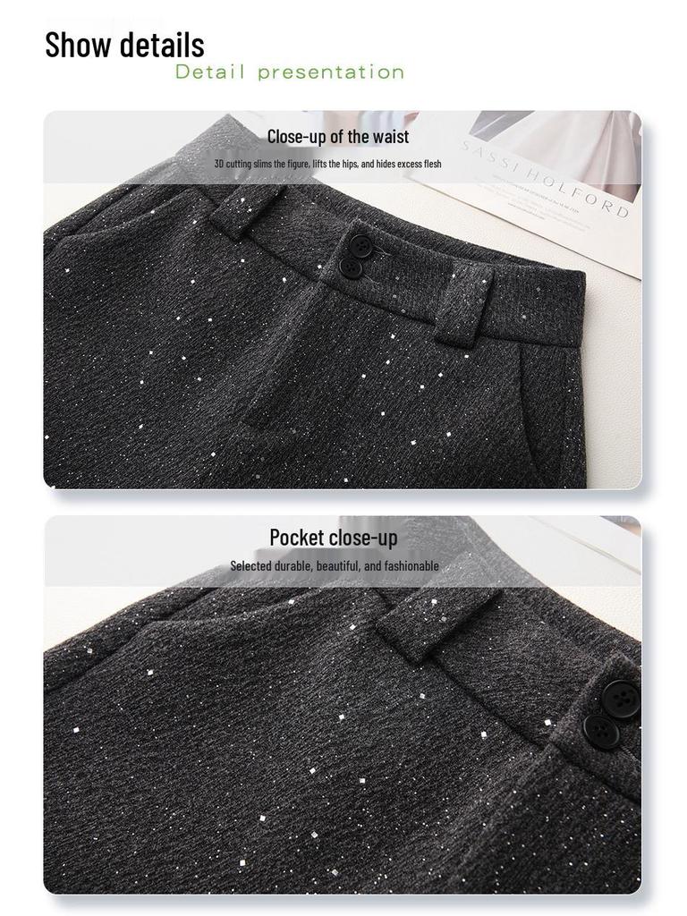 Women's Woolen High Waist A-Line Gray Shorts - Thickened Winter 2024 Collection