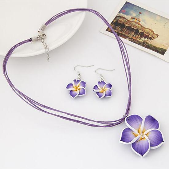 Moda Doce Flor Corda Temperamento Colar Brincos Pingente Colar Conjuntos de Jóias