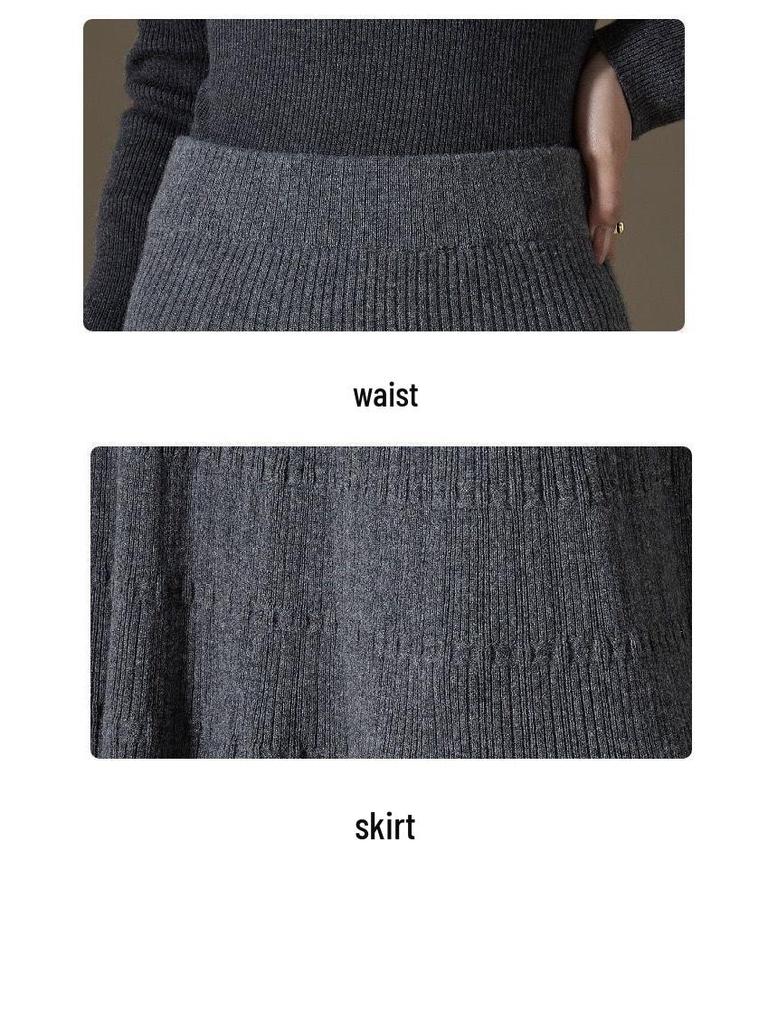 Autumn/Winter 2025 Pleated Midi Skirt - 100% Cashmere, Slimming, Solid Color, Versatile and Stylish.