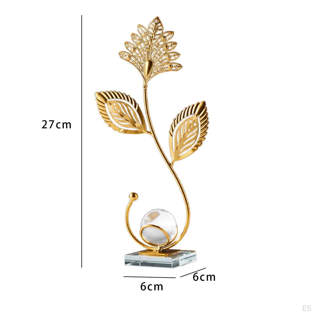 Leaves Statue Crystal Ball Decorative Shaped Figurine Nordic Desktop Ornament Metal Sculpture for
