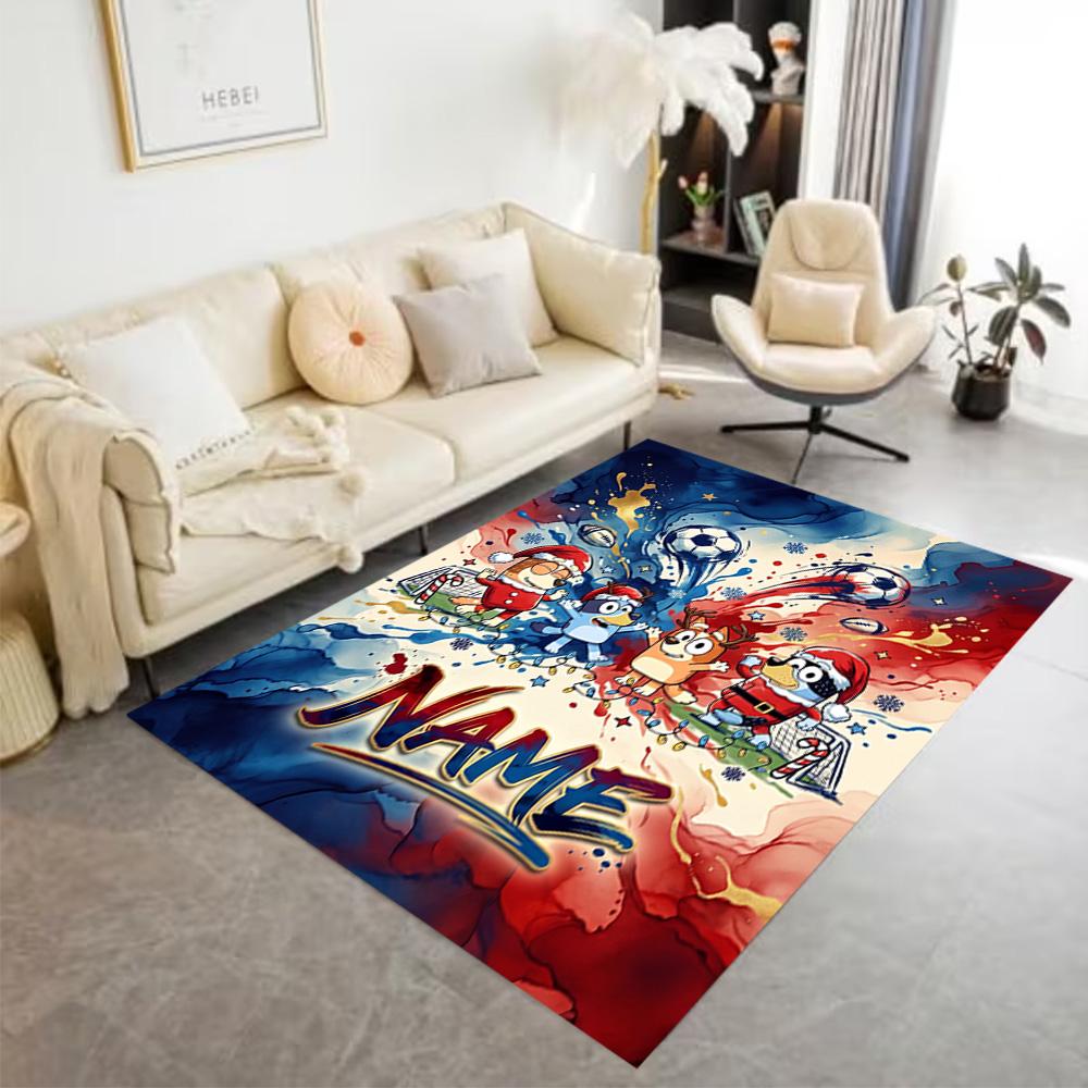 Bluey's Soccer Adventure Personalized Name Floor Rug Office Rug Suitable for Entryway Hallway Foyer Decorate room Anti-slip Rug Office home decor