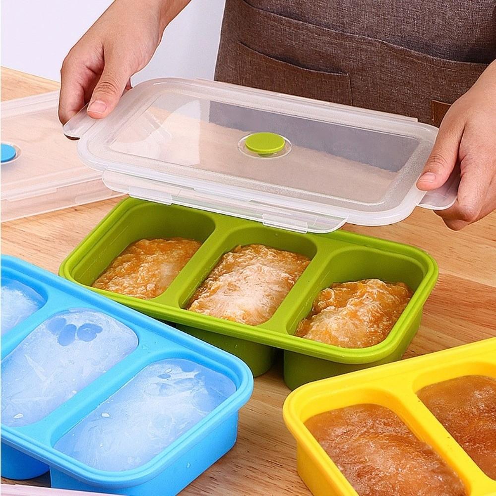 3-Grid Freezer Soup Tray Silicone Food Meal Molds Durable Soup Ice Cube Molds  Soup Storage