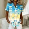Women's Shirt Hawaiian Print Button Short Sleeved Pocket Casual Top