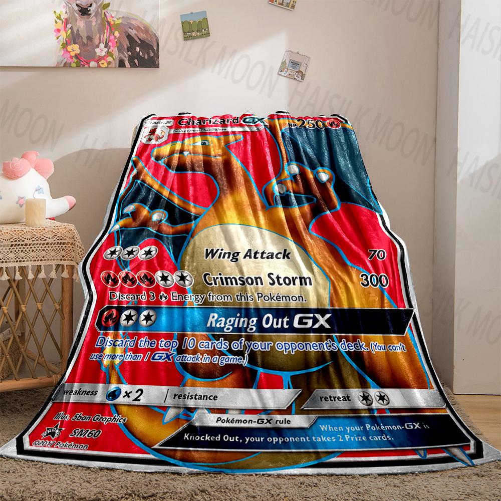 1PC Pokémon Cards Charizard Print Blanket Fluffy Plush Sofa Bed Blanket for Kids Adults Travel Camping Supplies Car Office Gifts