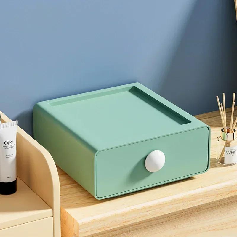 Tabletop Organizer Boxes Solid Color Drawer Storage Boxes Stackable Plastic Drawer Box Cosmetics Container Case Household Bins