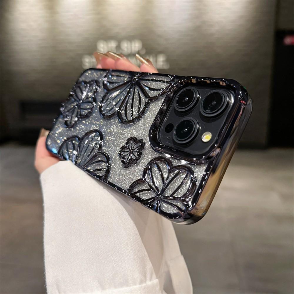 

Гальванизированный 3D чехол с блестками и масляной живописью для iPhone 16 Pro Max/14 Pro iPhone 16 чёрный