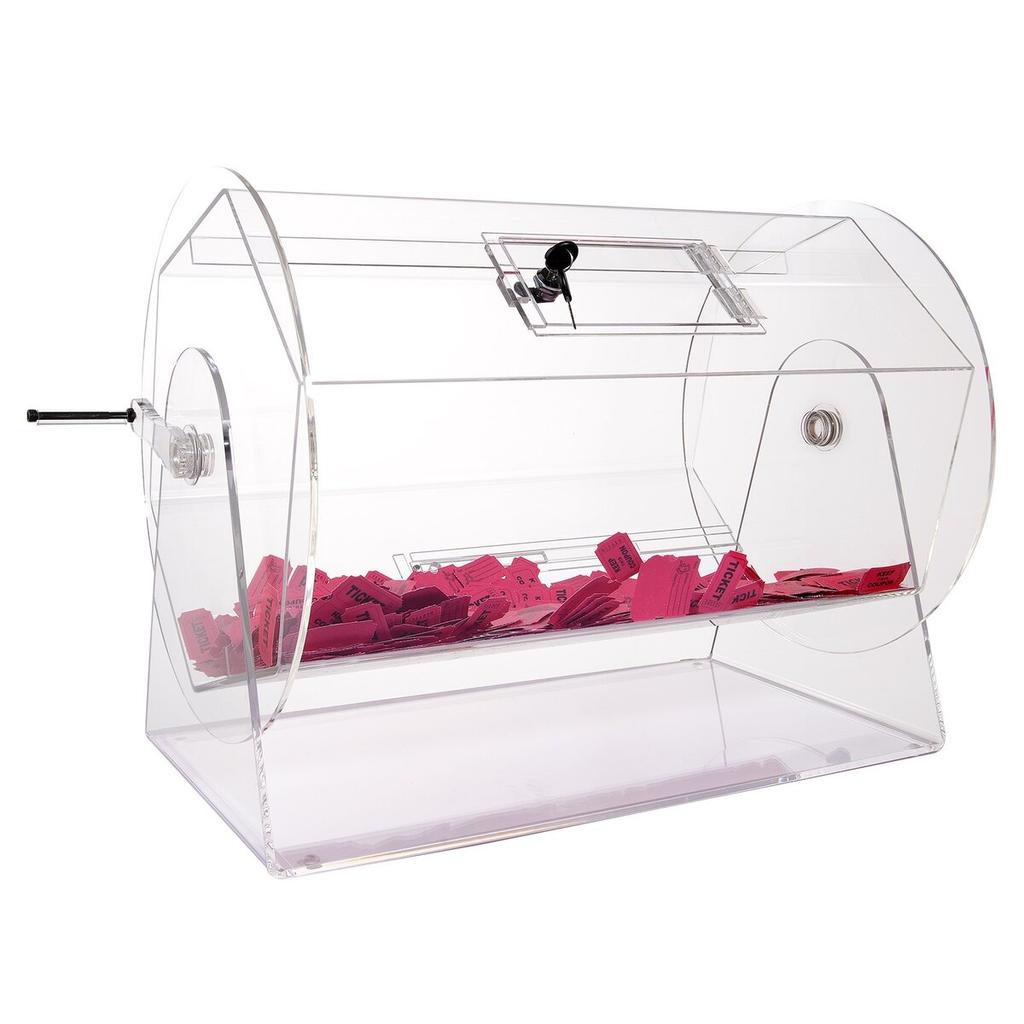 Acrylic Raffle Drum, Holds 10000 Tickets or 300 Raffle Balls, Professional Raffle Ticket Spinning Cage with 2 Keys, Transparent Lottery Spinning