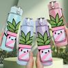 1PC Plant Pot Cute Houseplant 750ml Color Plastic Sports Water Bottle Leakproof Flip Straw Lid Suitable for Sports Office Home Use