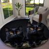 1pc Office Printed Round Carpet, Adorable Black Feline Pair Rug, Home Sofa Chair Mat For Christmas and Halloween Décor