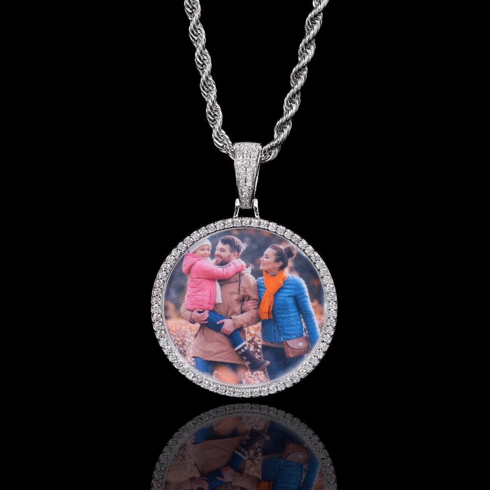 European & American Hip Hop Round Photo Pendant Necklace with Copper & Zircon - Trendy Personalized Men s Jewelry