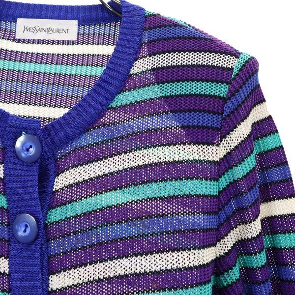 YVES SAINT LAURENT Border Pattern Long sleeve cardigan M Women Used