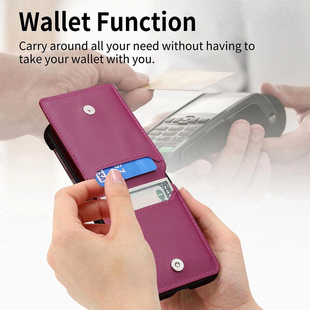Leather Wallet with Card Holder Cover for Samsung Galaxy Z Flip 7 fe 6 5 4 3 Flip7 Flip6 Flip5 Phone Case Ring Protective