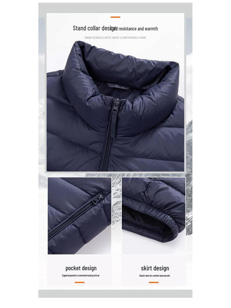Men's Lightweight Stand Collar Down Jacket - Warm Short Ribbed Style for Autumn/Winter.