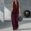 2026 new cross-border, European, American Amazon independent station women's stand-up collar sleeveless casual loose cotton and linen jumpsuit