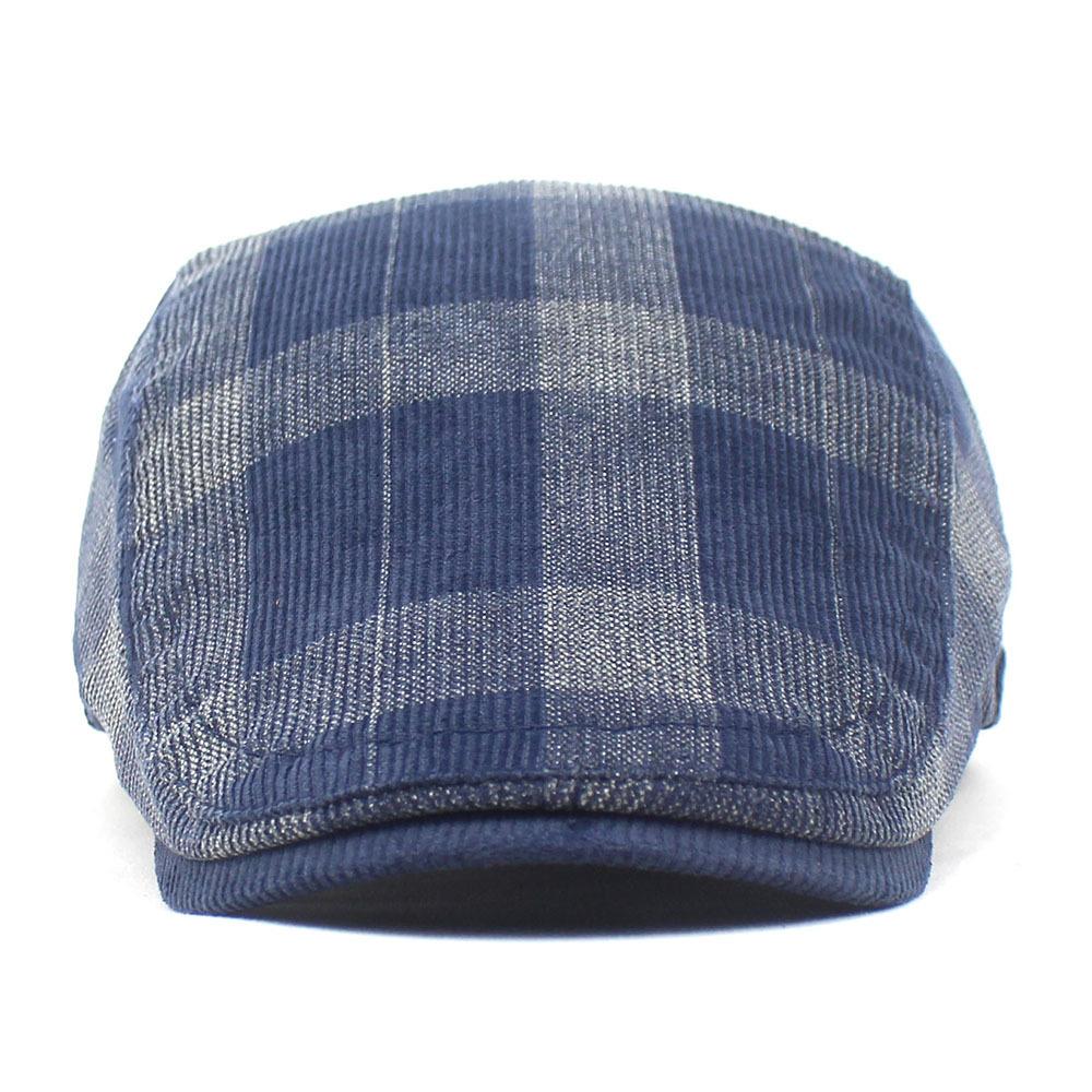 Autumn and winter new beret men's and women's cap retro plaid hat cotton curved brim hat