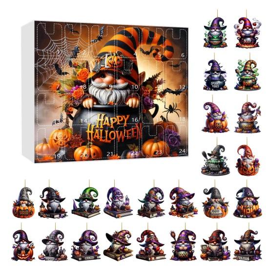 

Календарь адвента «Гном на Хэллоуин 2025», набор 2D акриловых подвесных украшений, 24 дня J