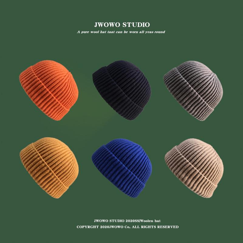 Autumn Winter Short Warm Melon Hat Men Knitted Round Top Brimless Cold Hat Women Street Hip-Hop Wool Beanie