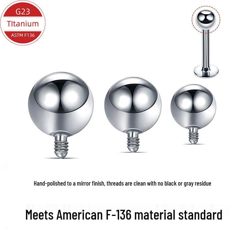 F136 Titanium Alloy Round Ball Stud Earrings for Cartilage, Lip, Tongue, and Eyebrow with External Thread Replacement Ball Accessories