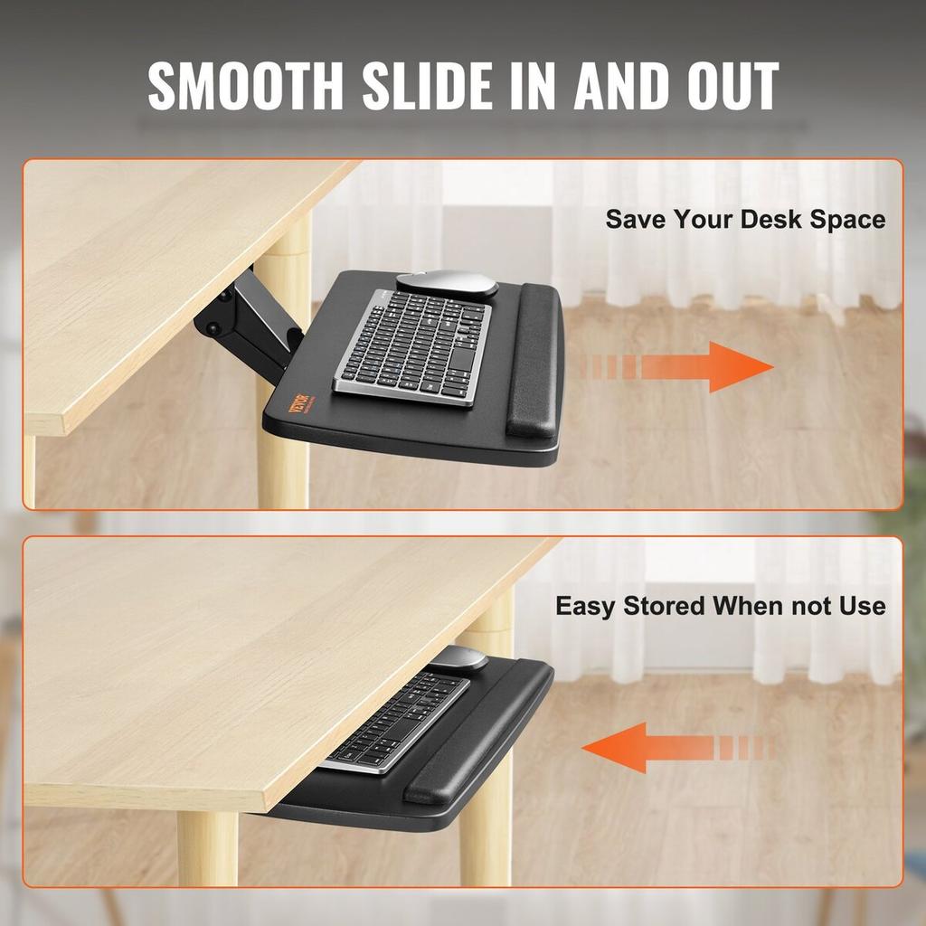Keyboard Tray under Desk Adjustable Height, Height and Angle Adjustable under Desk Keyboard Tray Slide out, Large 25x9.8 inch Keyboard Holder under