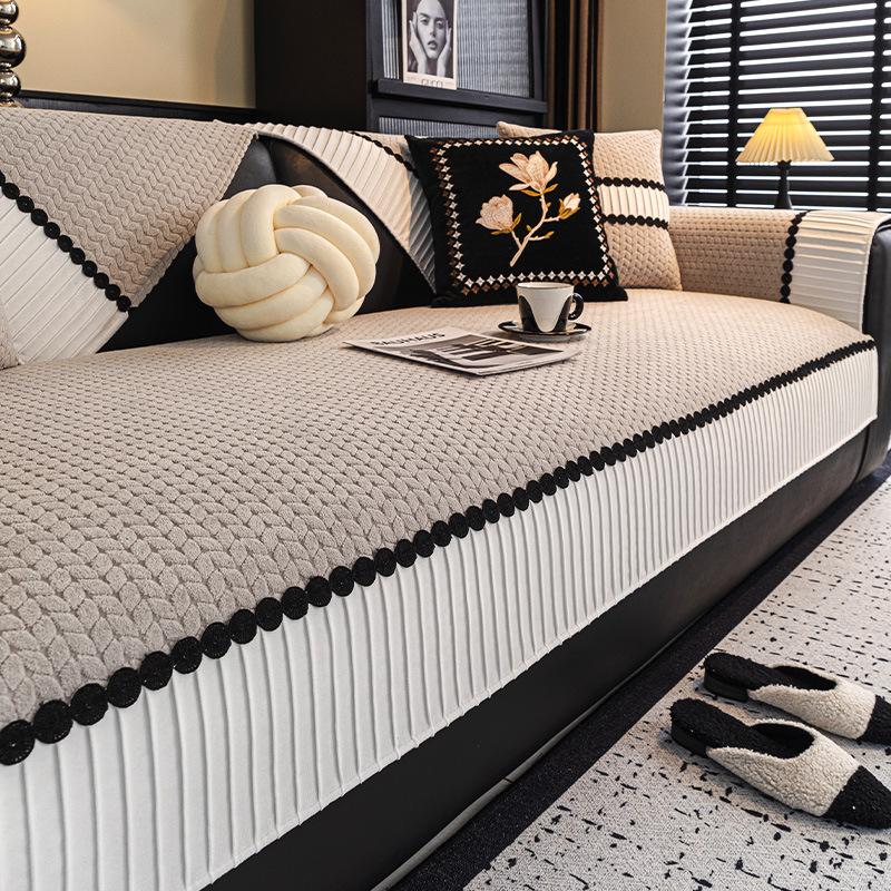 

Cream Style Sofa Cover Splicing Jacquard Sofa Cover Thicken Living Room Couch Cushion Anti-slip Four Season Universal Sofa Towel 45x45cm pillowcase сірий