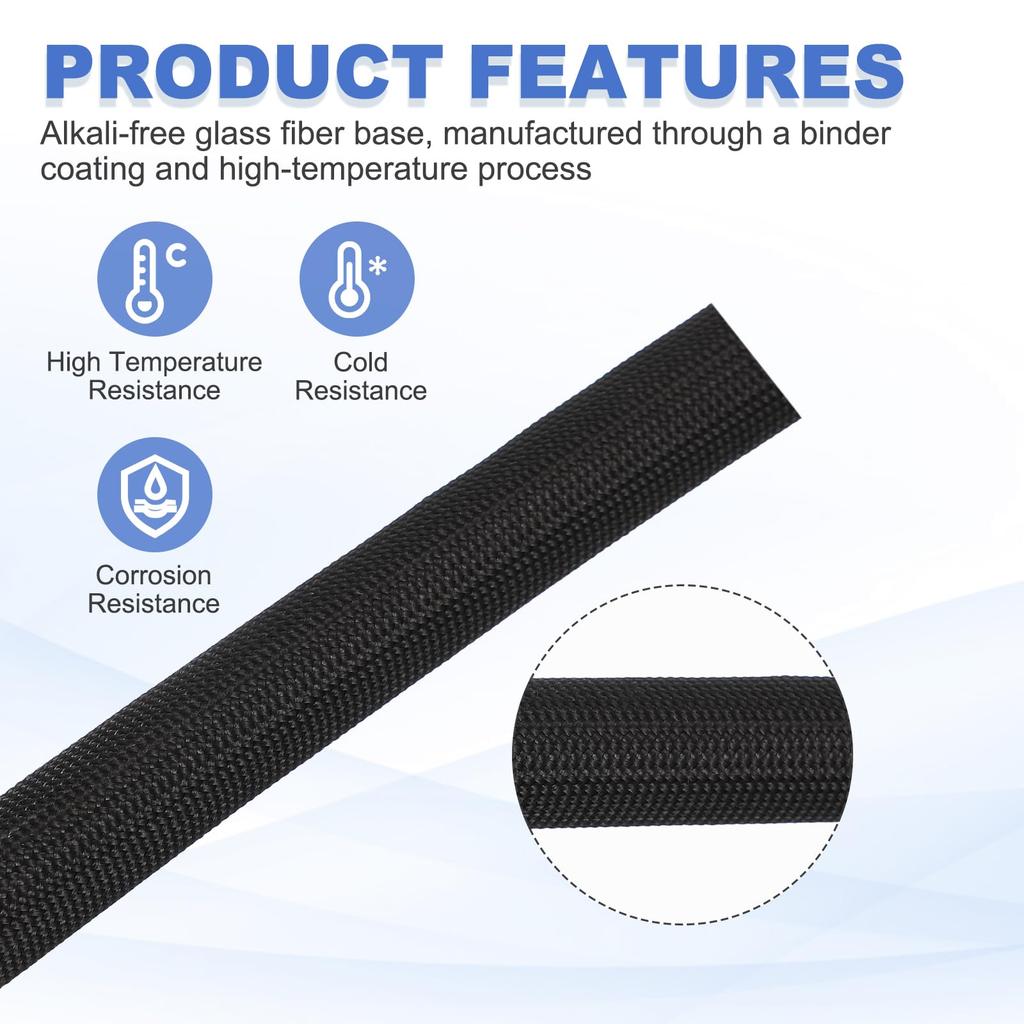 Uxcell Insulated Cable Protector 3 Mm0.12"-20 M66 Ft High Temperature Resistant Fiberglass Sleeve, Black