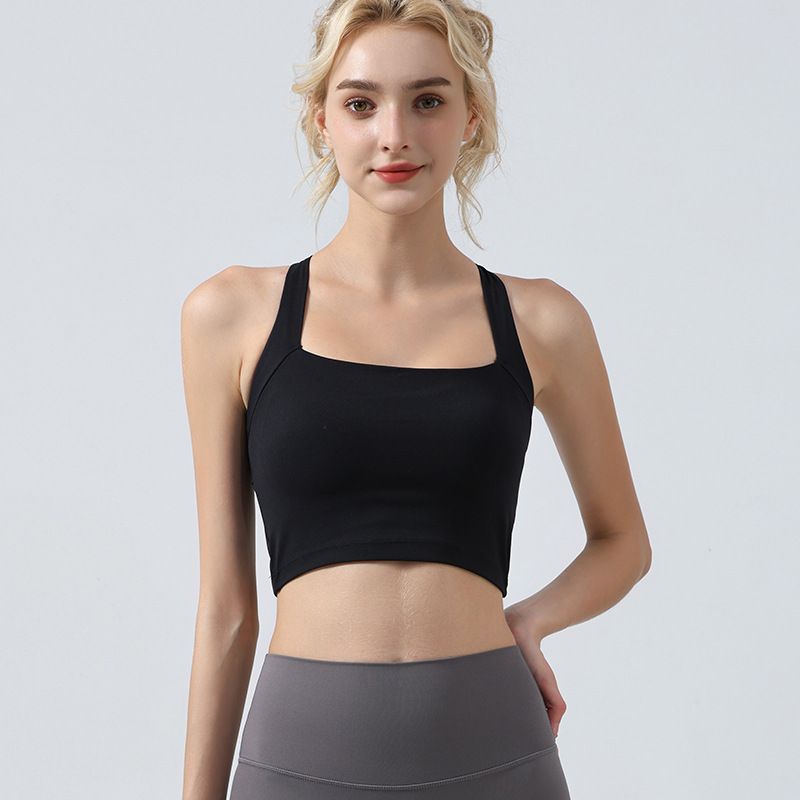 

Square Collar Fixed Beauty Back Sports Underwear Women Shockproof Anti-sagging Pilates Yoga Clothes Top Outer Wear Fitness Vest Black XL