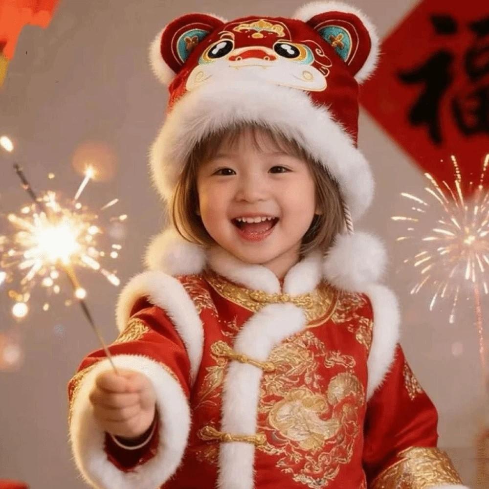 Ear Muffs Children's Lion Dance Hat Thickened Winter Warm Hat Ear Protection Cap  Female/Girls