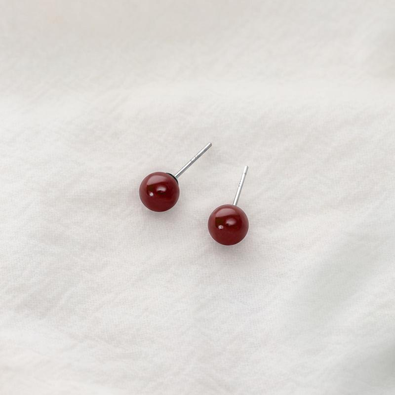 

Natural Cinnabar S925 Silver Earrings - Small Red Bean Design, 2021 Style 925 Silver
