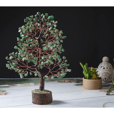 Showpiece Money Tree for Good Luck, Decoration Gift Item - 10-12 Inch (Green Aventurine Copper Wire)