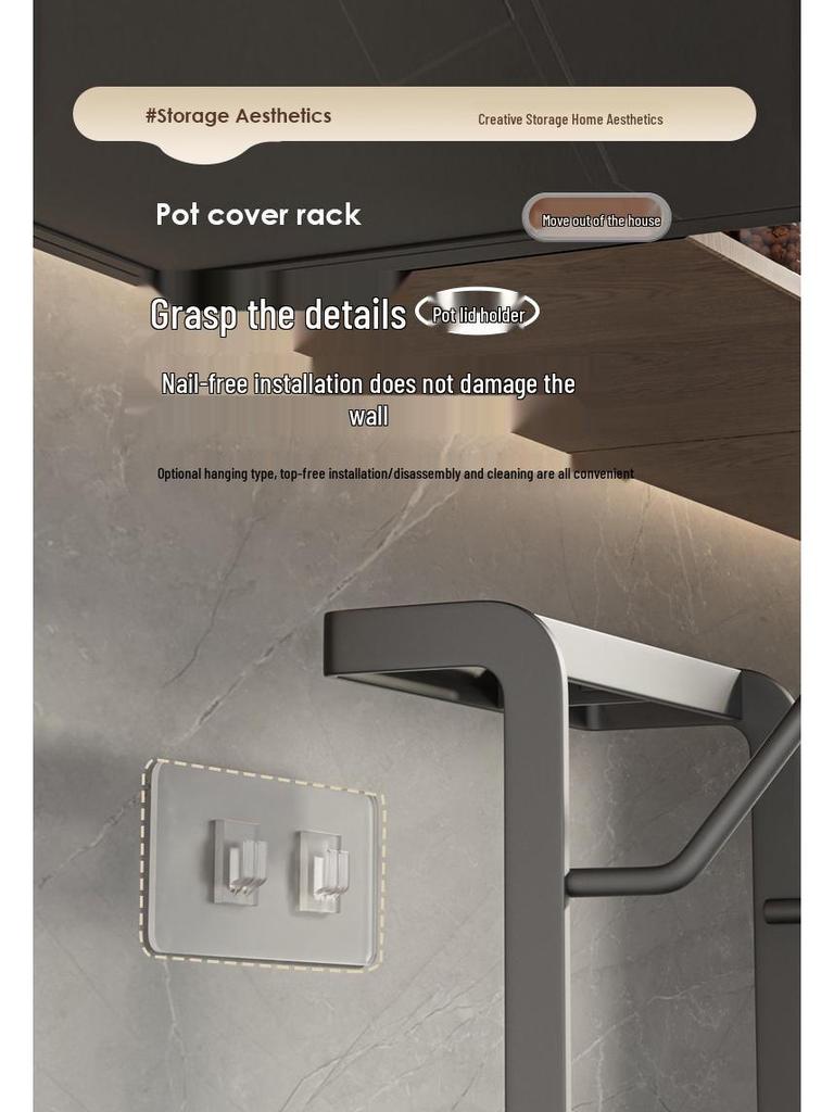Wall-Mounted Multi-Functional Storage Rack: Cutting Board, Lid, Knife, Spoon, Chopstick Holder - No-Drill Installation.
