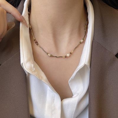 Retro Perlen Halskette für Frauen Ethno Stil Schlüsselbein Kette Herbst Winter Halsketten Mode Hals Schmuck Weibliche Accessoires