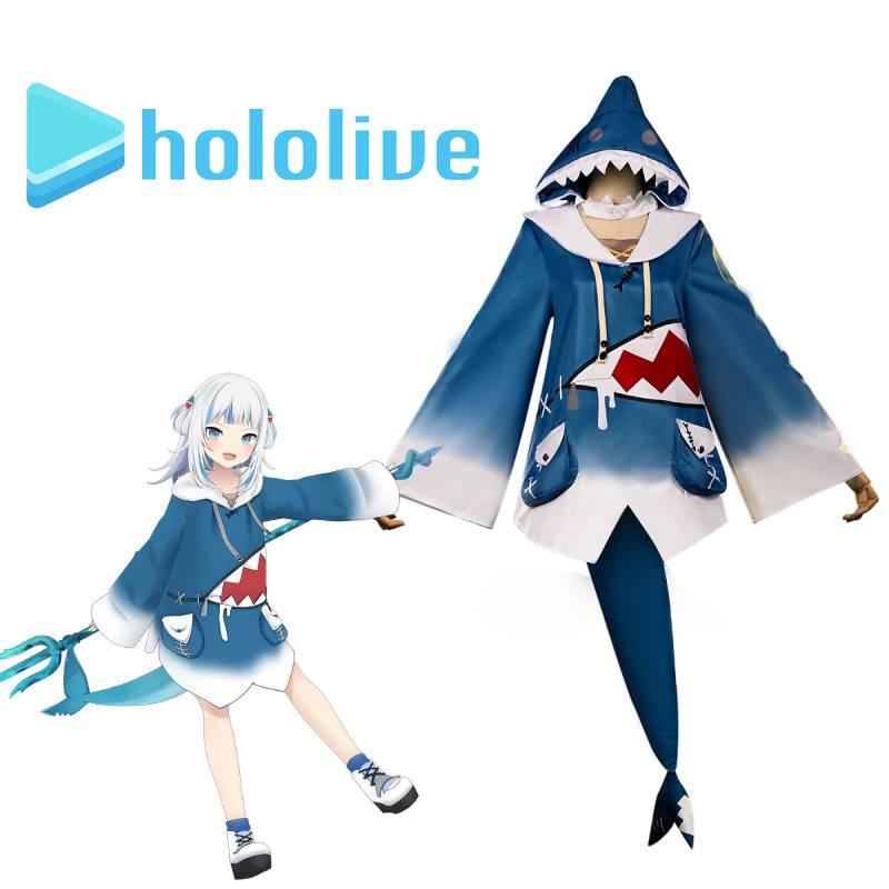 Get Hololive Gawr Gura Cosplay Costume Shark Jacket Outfit With Fish Tail Role Play