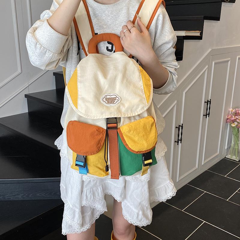 Schüler Kontrastfarbe Schultasche Damen Tasche Trendiger Süßer Rucksack Lässige Große Kapazität Leinwandtasche