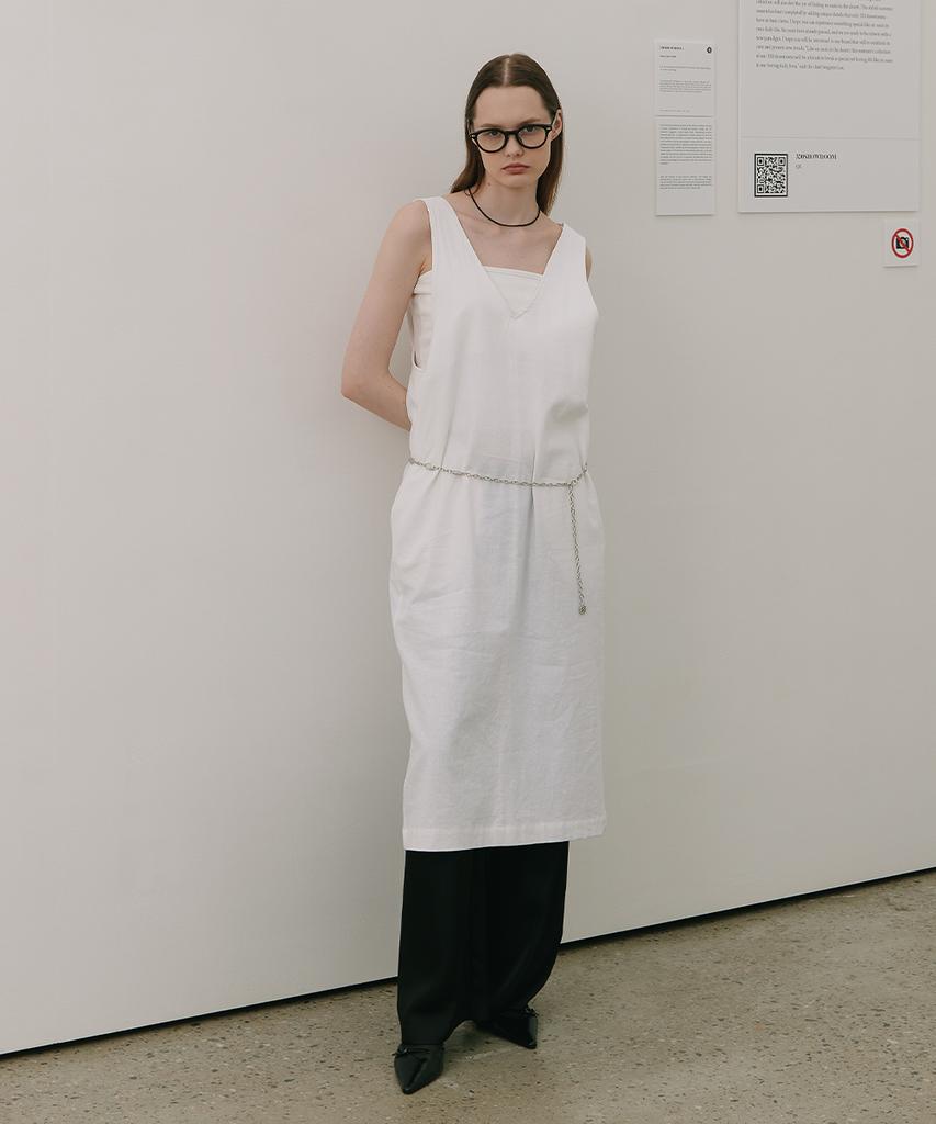 320SHOWROOM Two-Way Wrap Sleeveless Long Linen Dress White