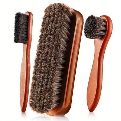 4Pcs Horse Hair Gloss Shoe Brush Polish Applicator Clean Shoe Boot Care Brush Suede Cleaning Brush Car Interior Detail Cleaning