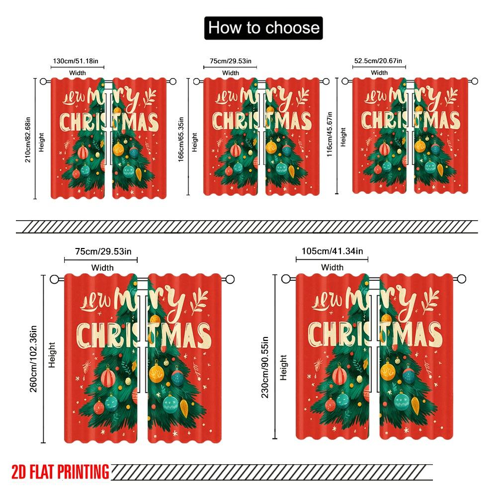 2pcs,2D Plane Printing Curtains Preety Christmas Tree Durable Polyester (without Rod) Holiday Perfect for Living Room & Office