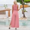 Summer Women Casual Sleeveless Halter Jumpsuit Loose High Waist Wide Leg Pants Solid Color Belt Jumpsuits Sizes S XL