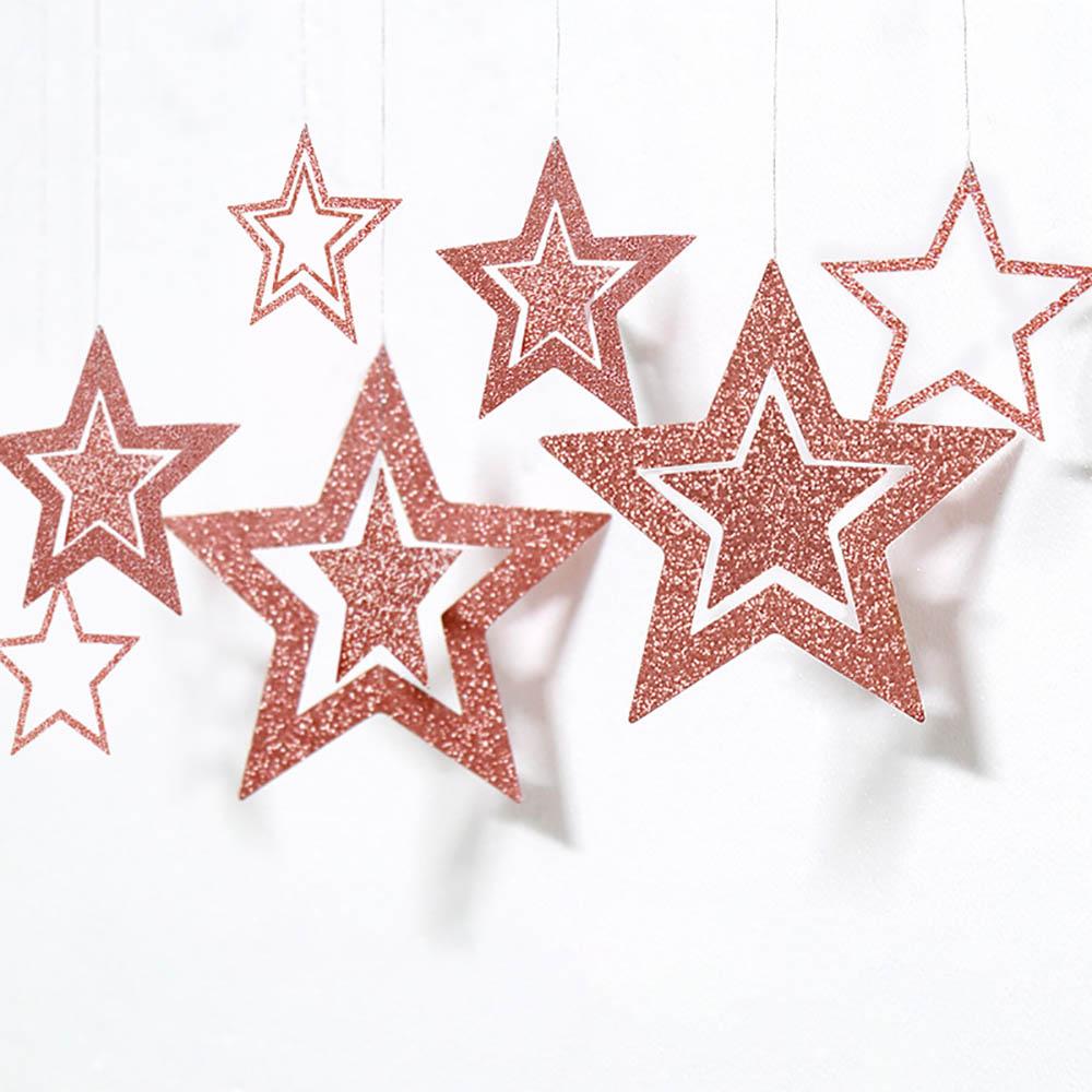 7Pcs/Pack Hollow Out Star With Glitter Paper For Christmas New Year Wedding Birthday Party Home Cafe Shopwindow Hanging Ornaments Decoration Supplies