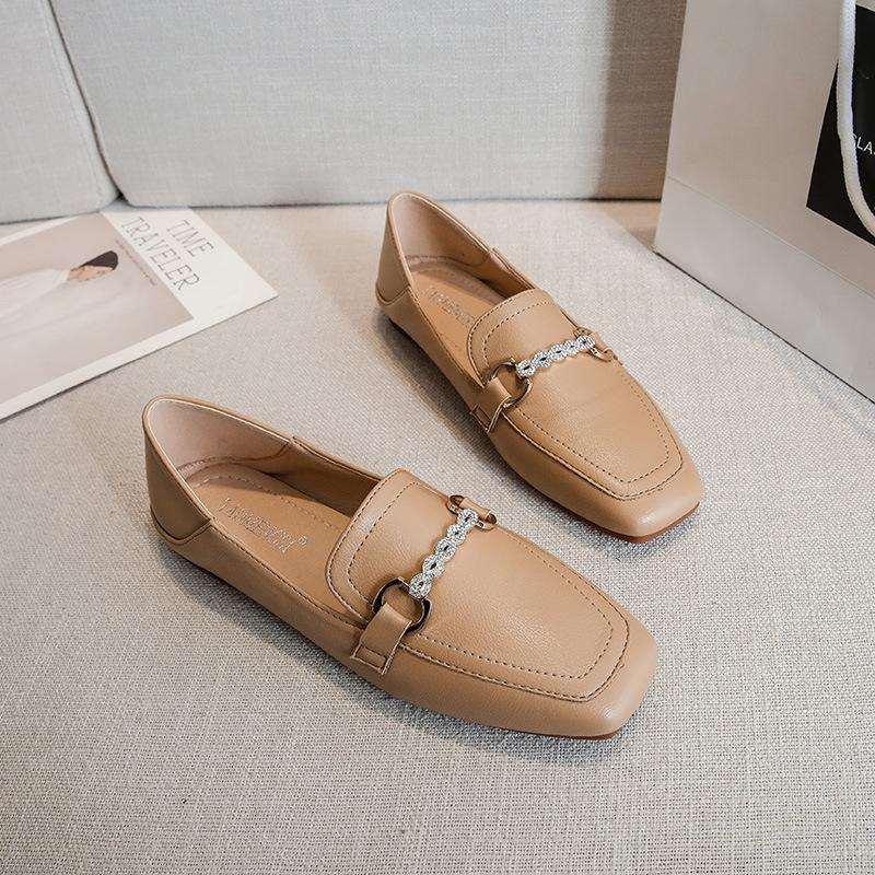 

Новые весенние маленькие кожаные туфли в японском студенческом стиле, женские лоферы большого размера со стразами на плоской подошве и квадратном носке 33 коричневый