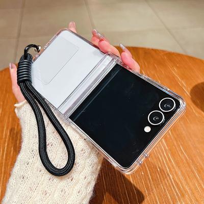 Wrist Strap Lanyard Clear Case For Samsung Galaxy Z Flip7 Flip6 Flip5 Flip4 Flip 7 FE 6 5 4 3 5G Transparent Folding Back Cover