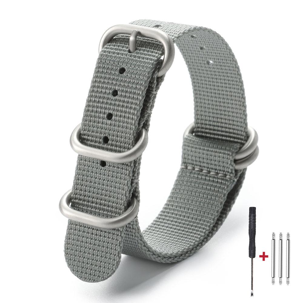 Military Sports Watch Strap Nylon Silver Ring Buckle 18mm 20mm 22mm Man Women for Seiko Ribbed Braid Replace Watch Accessories